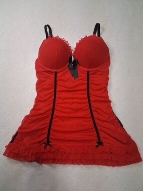 La SENZA Red Lace-Trim Push-Up Babydoll Chemise